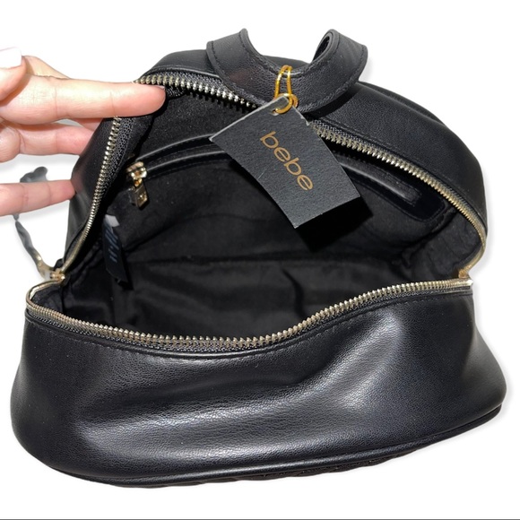 BEBE Hayden Backpack Black Gold Crystal Jeweled Embellishments Vegan Leather - Picture 8 of 14